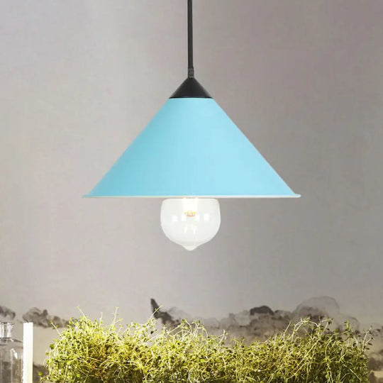 Modern Cone Ceiling Lamp - Single Bulb Suspended Light In Black/Grey/Pink For Kitchen Blue
