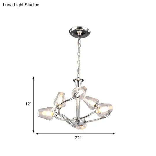 Modern Cone Chandelier - Clear Glass Multi-Light Led Pendant Lamp With Chrome Finish