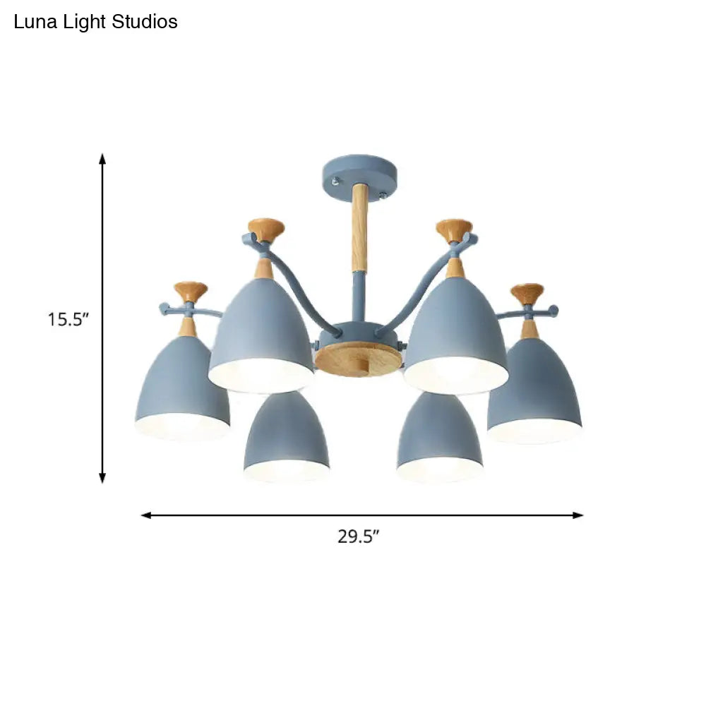 Contemporary Cone Chandelier Pendant Light - Metal 3/6/8 Lights Grey/White/Green Bedroom Lighting