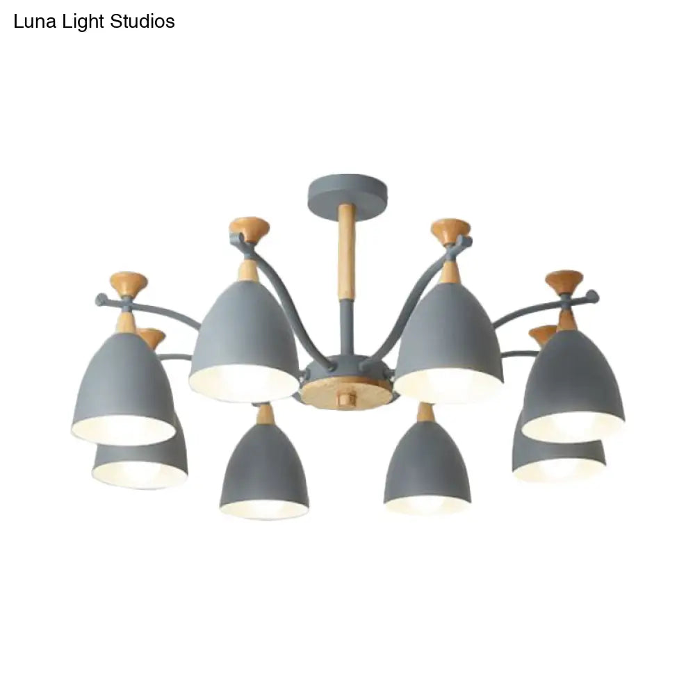 Contemporary Cone Chandelier Pendant Light - Metal 3/6/8 Lights Grey/White/Green Bedroom Lighting