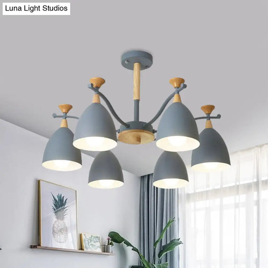 Contemporary Cone Chandelier Pendant Light - Metal 3/6/8 Lights Grey/White/Green Bedroom Lighting