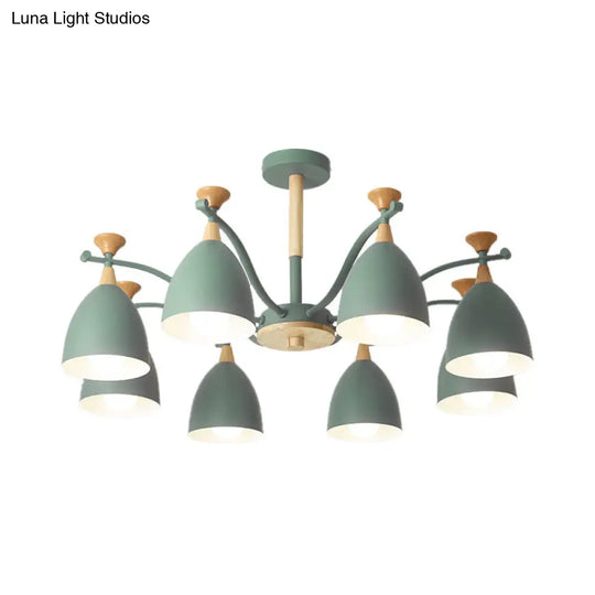 Contemporary Cone Chandelier Pendant Light - Metal 3/6/8 Lights Grey/White/Green Bedroom Lighting