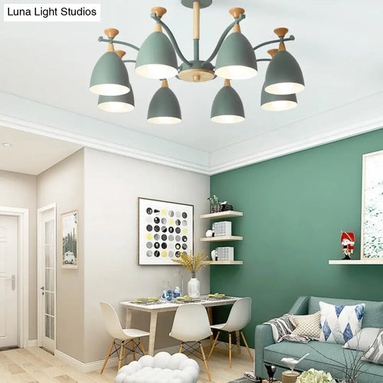 Contemporary Cone Chandelier Pendant Light - Metal 3/6/8 Lights Grey/White/Green Bedroom Lighting