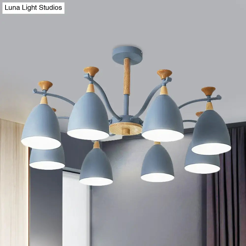 Contemporary Cone Chandelier Pendant Light - Metal 3/6/8 Lights Grey/White/Green Bedroom Lighting 8