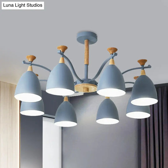 Contemporary Cone Chandelier Pendant Light - Metal 3/6/8 Lights Grey/White/Green Bedroom Lighting 8