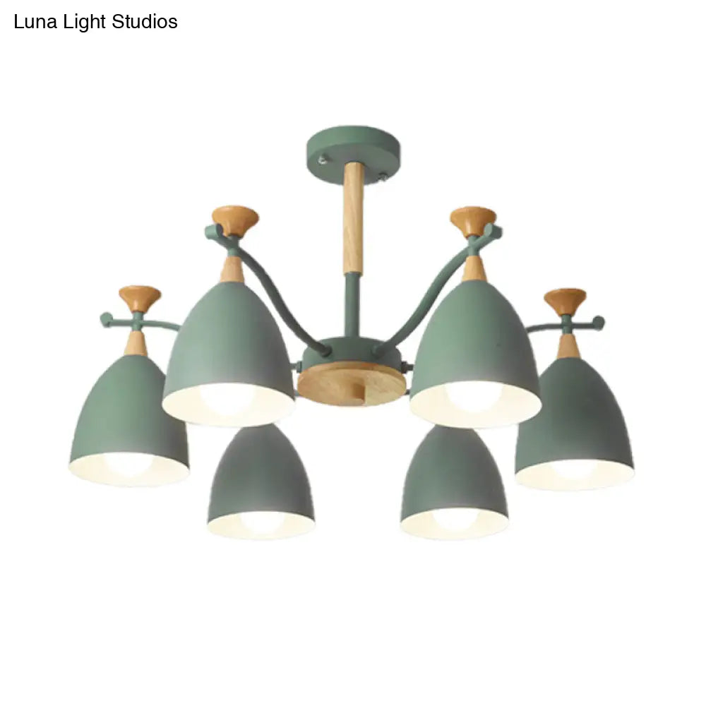 Contemporary Cone Chandelier Pendant Light - Metal 3/6/8 Lights Grey/White/Green Bedroom Lighting