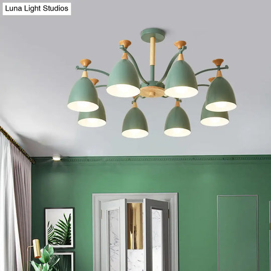 Contemporary Cone Chandelier Pendant Light - Metal 3/6/8 Lights Grey/White/Green Bedroom Lighting 8