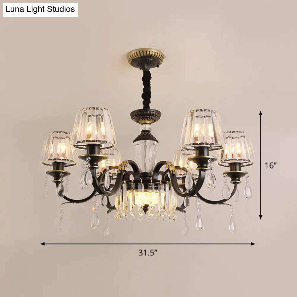 Modern Cone Crystal Chandelier Light With Down Lighting Pendant - 3/6-Head Black Design Featuring