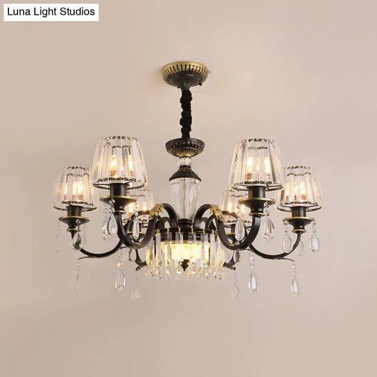 Modern Black Crystal Chandelier With Droplet - 3/6 Heads Down Lighting Pendant