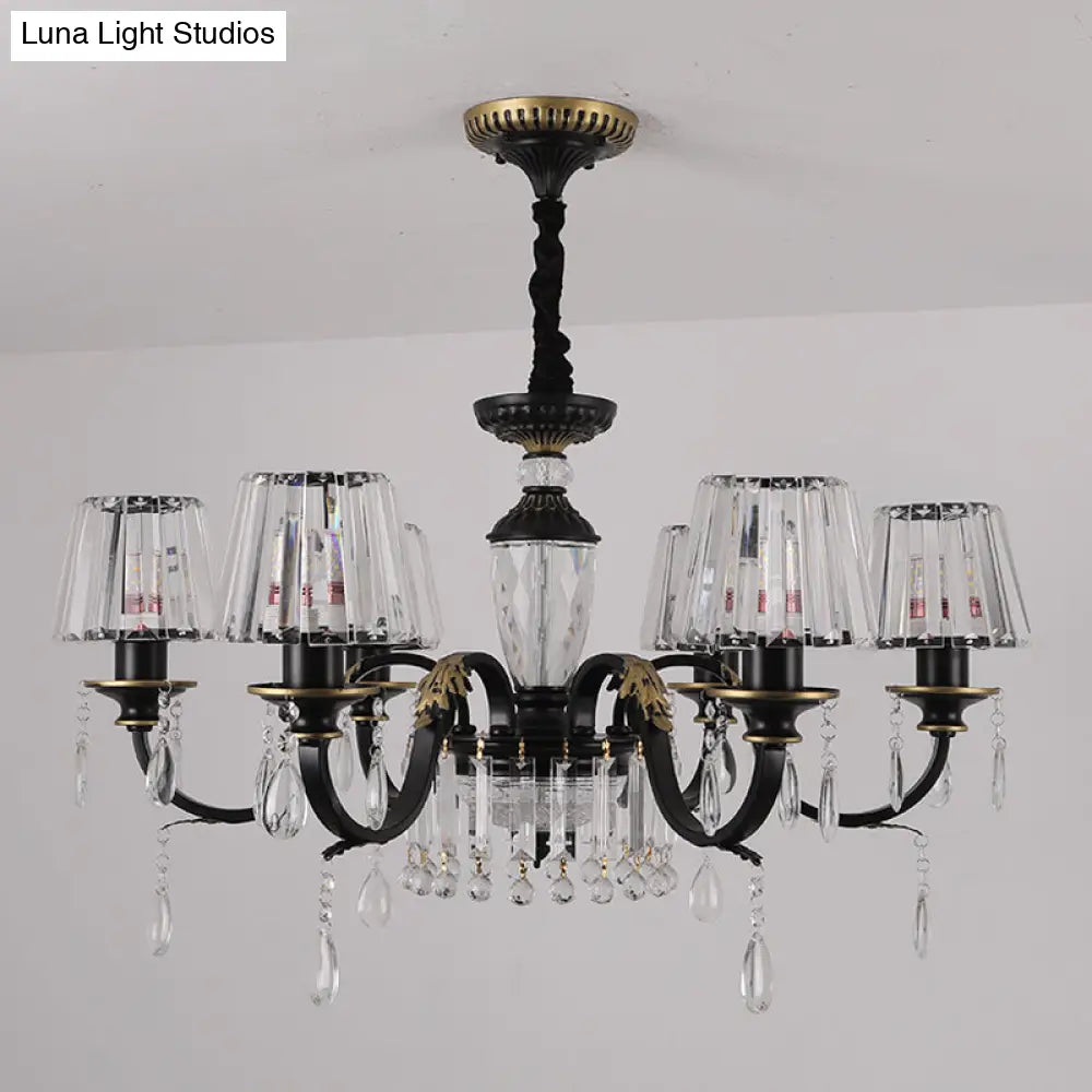 Modern Cone Crystal Chandelier Light With Down Lighting Pendant - 3/6-Head Black Design Featuring