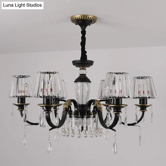 Modern Cone Crystal Chandelier Light With Down Lighting Pendant - 3/6-Head Black Design Featuring