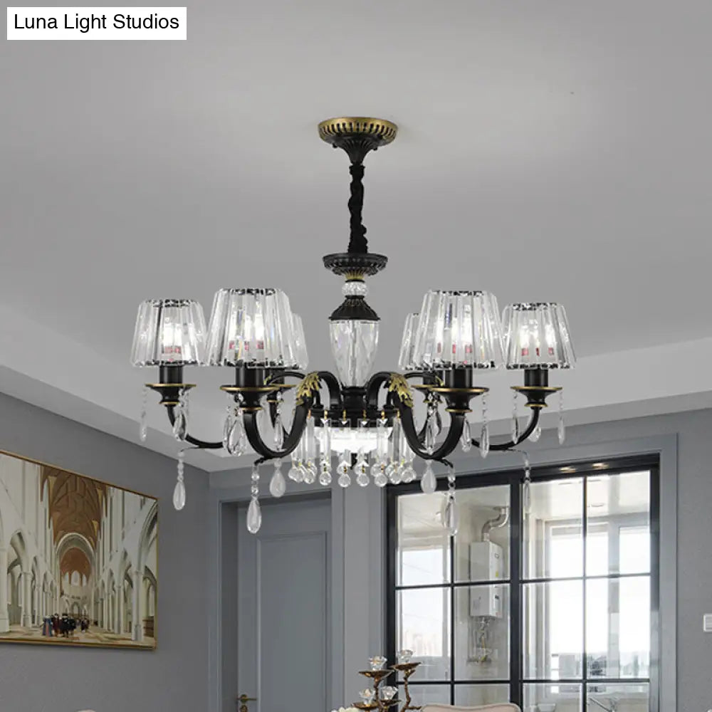 Modern Black Crystal Chandelier With Droplet - 3/6 Heads Down Lighting Pendant 6 /