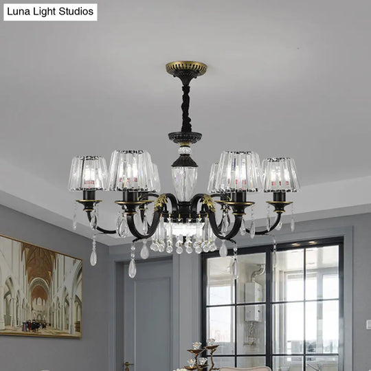 Modern Black Crystal Chandelier With Droplet - 3/6 Heads Down Lighting Pendant 6 /