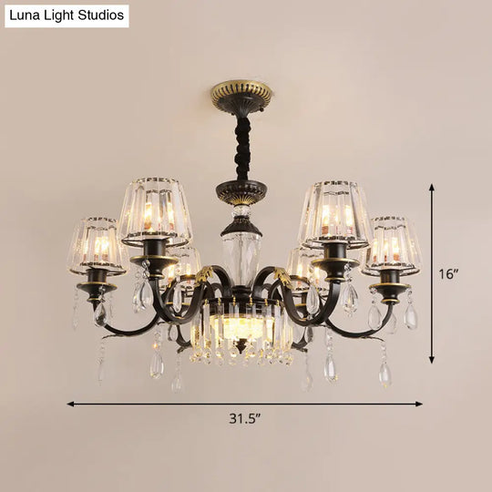 Modern Black Crystal Chandelier With Droplet - 3/6 Heads Down Lighting Pendant