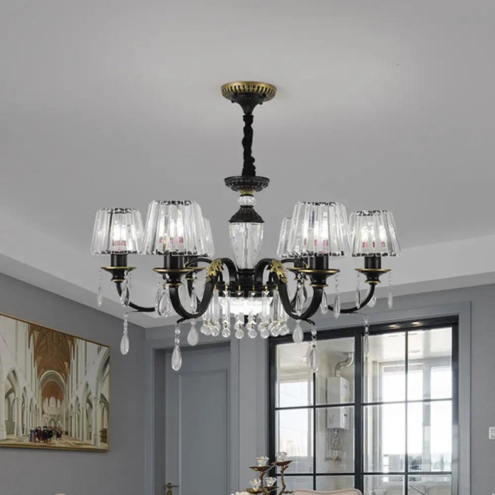 Modern Cone Crystal Chandelier Light With Down Lighting Pendant - 3/6-Head Black Design Featuring