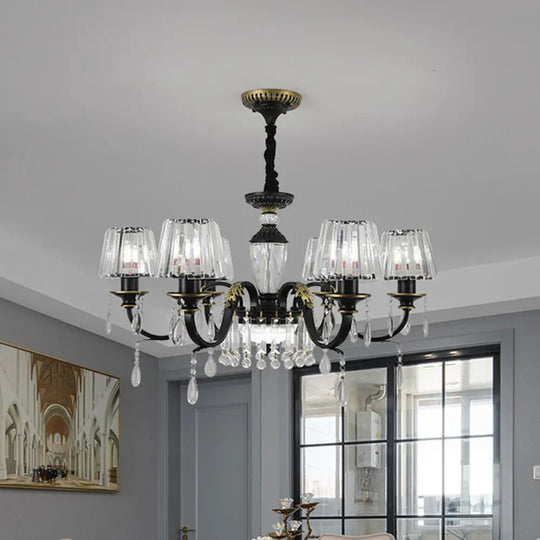 Modern Cone Crystal Chandelier Light With Down Lighting Pendant - 3/6-Head Black Design Featuring