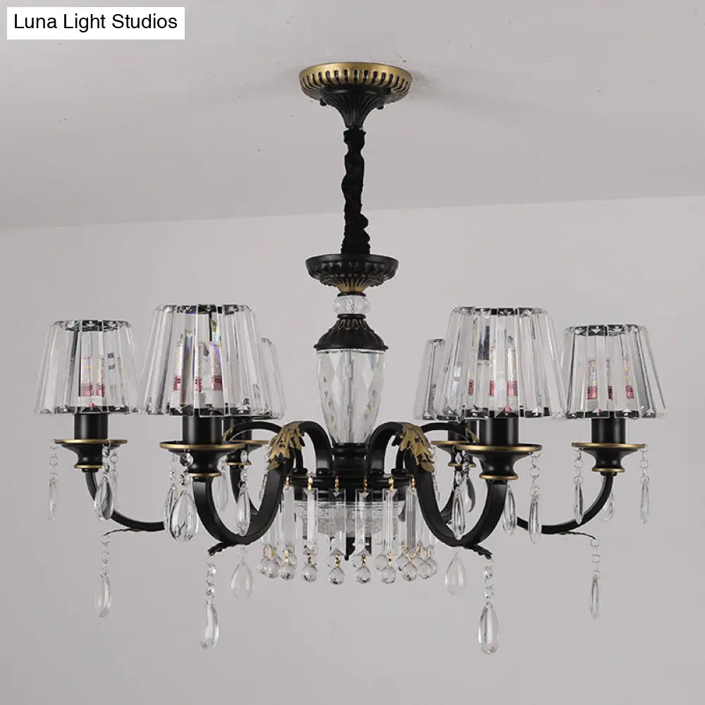 Modern Black Crystal Chandelier With Droplet - 3/6 Heads Down Lighting Pendant