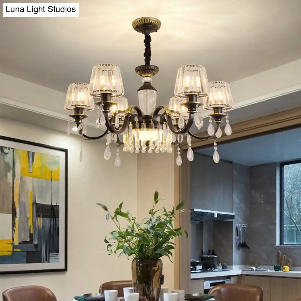 Modern Cone Crystal Chandelier Light With Down Lighting Pendant - 3/6-Head Black Design Featuring