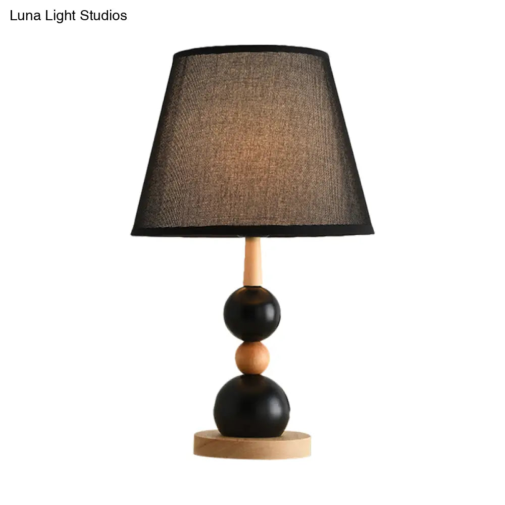 Modern Cone Desk Light: 1-Head Study Room Table Lamp With Round Wooden Base In Black/White