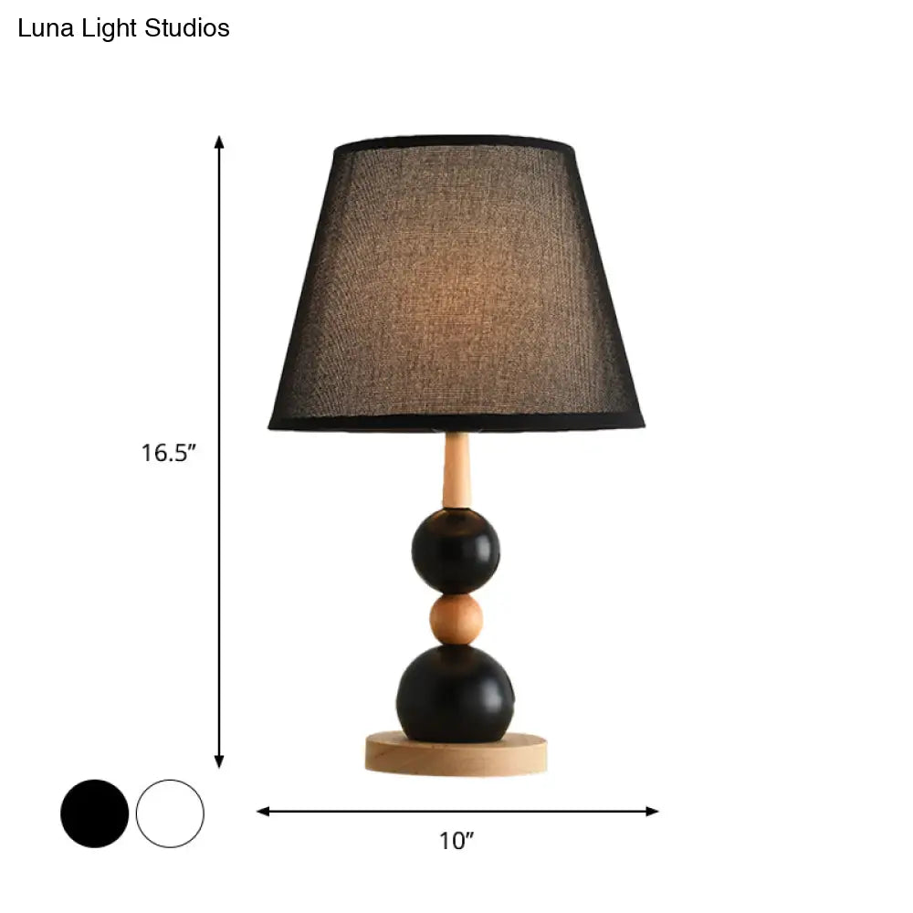 Modern Cone Desk Light: 1-Head Study Room Table Lamp With Round Wooden Base In Black/White