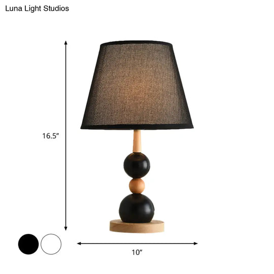 Modern Cone Desk Light: 1-Head Study Room Table Lamp With Round Wooden Base In Black/White