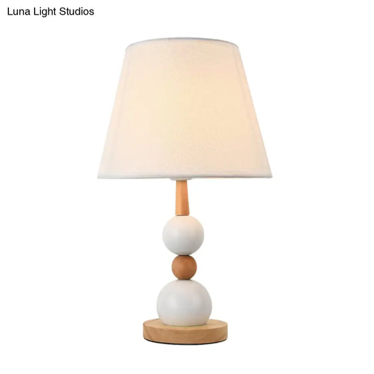 Modern Cone Desk Light: 1-Head Study Room Table Lamp With Round Wooden Base In Black/White