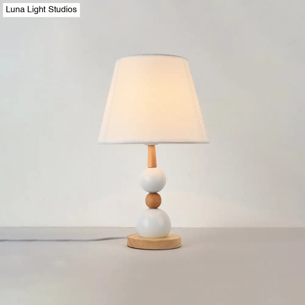 Modern Cone Desk Light: 1-Head Study Room Table Lamp With Round Wooden Base In Black/White