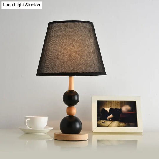 Modern Cone Desk Light: 1-Head Study Room Table Lamp With Round Wooden Base In Black/White