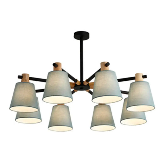 Modern Cone Fabric Chandelier Light - Wooden Hang Lampshade For Dining Room Or Bedroom 8 / Black