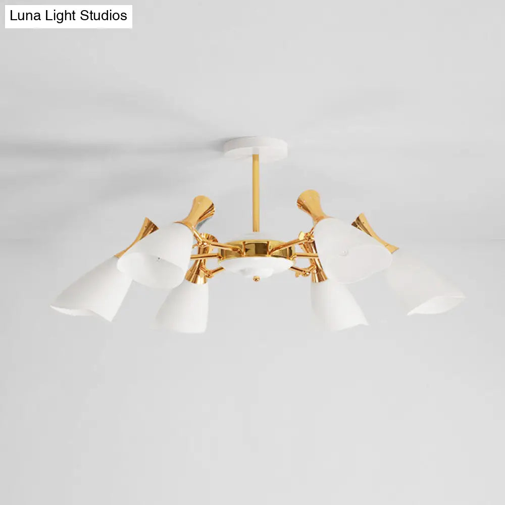 Frosted Glass Gold Chandelier With Modern Cone Design And 6/8 Lights In Warm/White