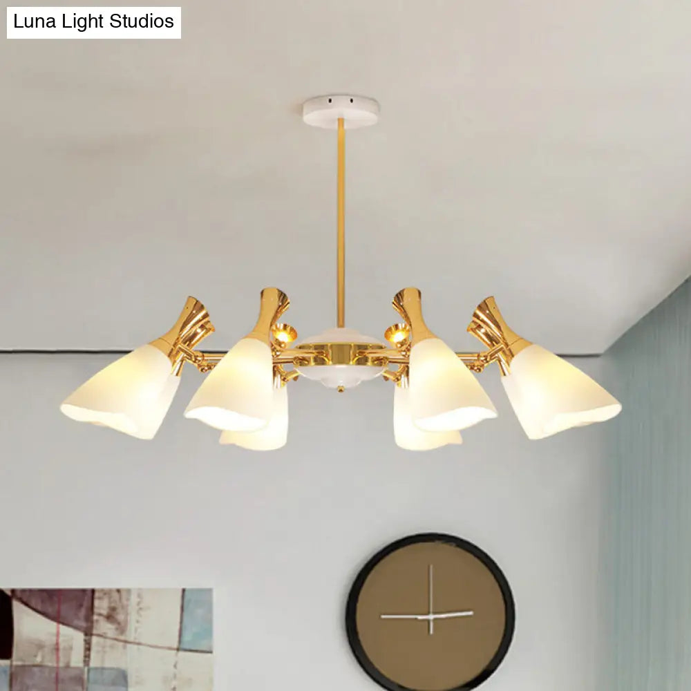 Frosted Glass Gold Chandelier With Modern Cone Design And 6/8 Lights In Warm/White 8 / Warm