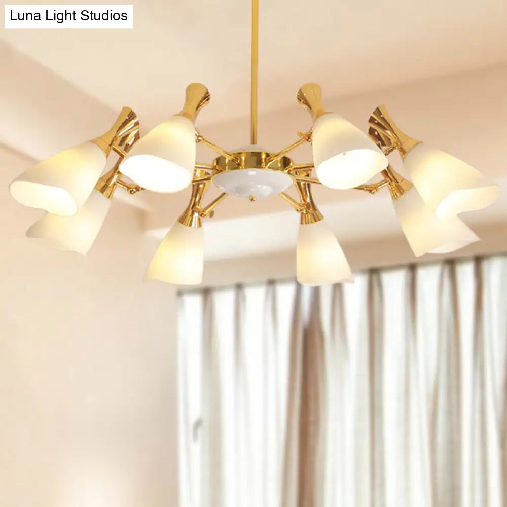 Frosted Glass Gold Chandelier With Modern Cone Design And 6/8 Lights In Warm/White