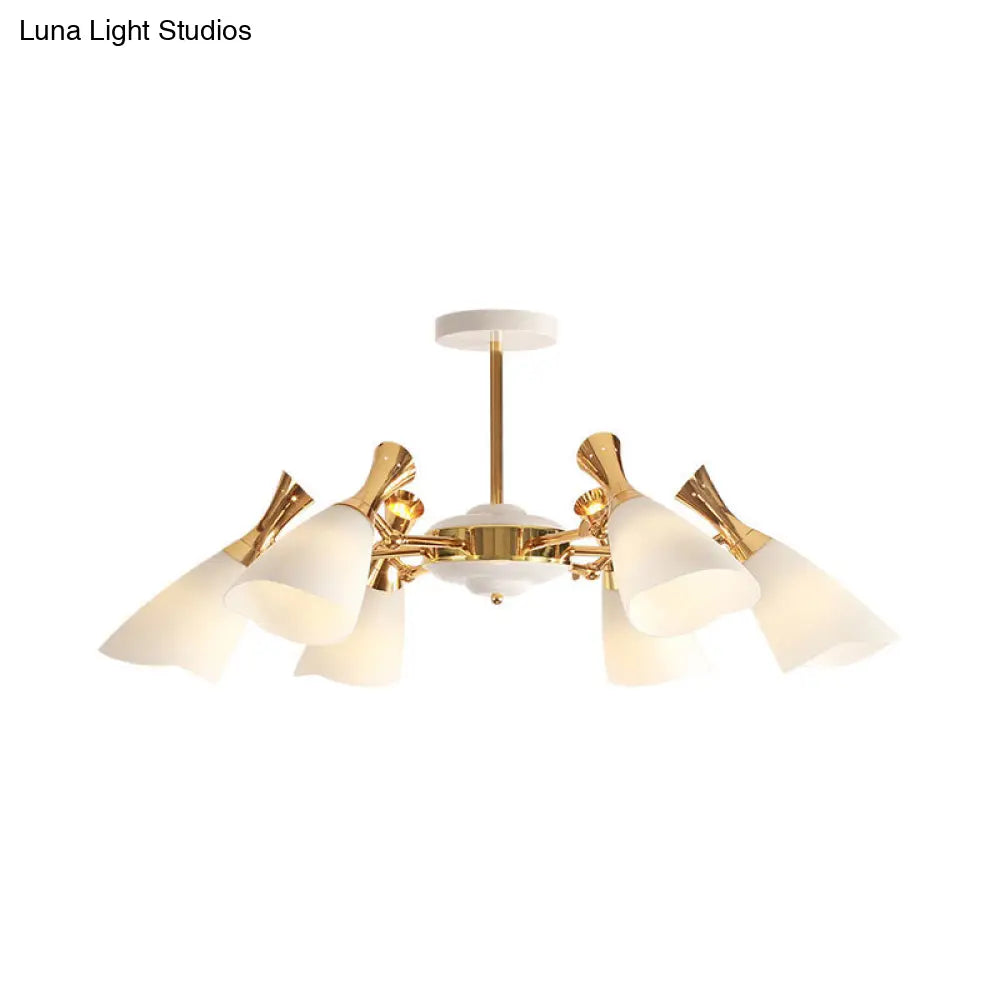 Frosted Glass Gold Chandelier With Modern Cone Design And 6/8 Lights In Warm/White