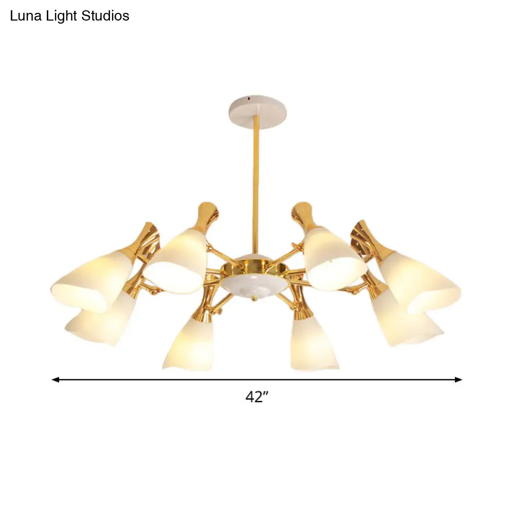 Frosted Glass Gold Chandelier With Modern Cone Design And 6/8 Lights In Warm/White