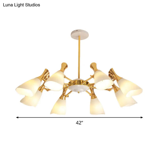 Frosted Glass Gold Chandelier With Modern Cone Design And 6/8 Lights In Warm/White