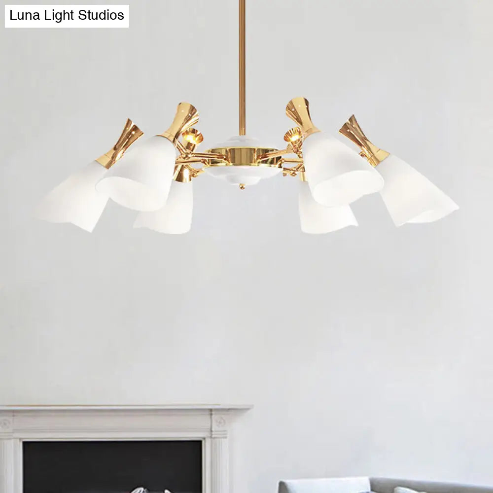 Frosted Glass Gold Chandelier With Modern Cone Design And 6/8 Lights In Warm/White 6 / White