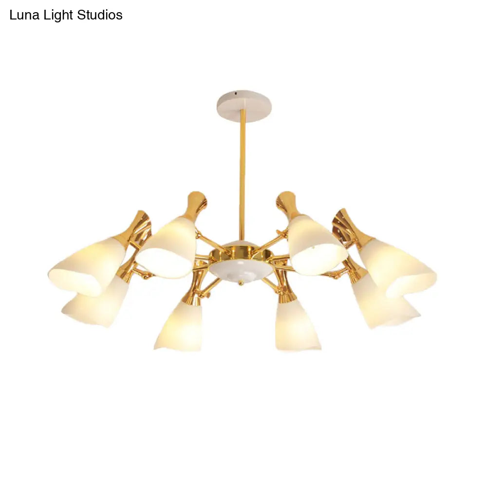 Frosted Glass Gold Chandelier With Modern Cone Design And 6/8 Lights In Warm/White