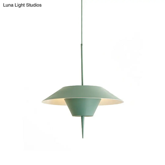 Modern Cone Hanging Ceiling Light In Grey White & Pink - 1 Metal Drop Pendant With Inverted Conical