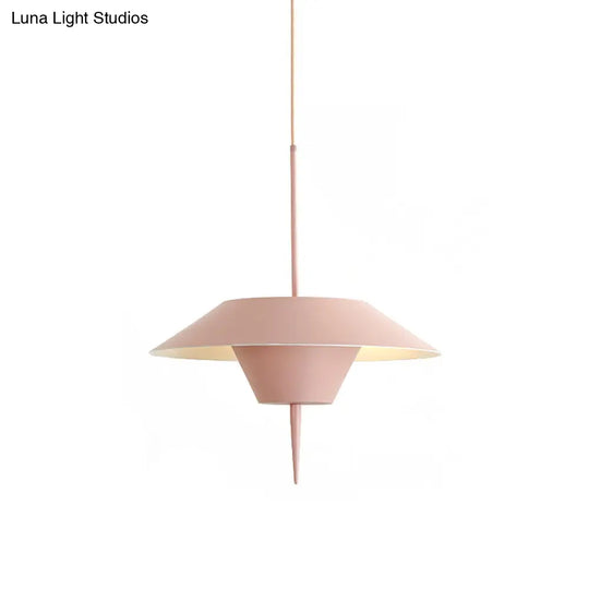 Modern Cone Hanging Ceiling Light In Grey White & Pink - 1 Metal Drop Pendant With Inverted Conical