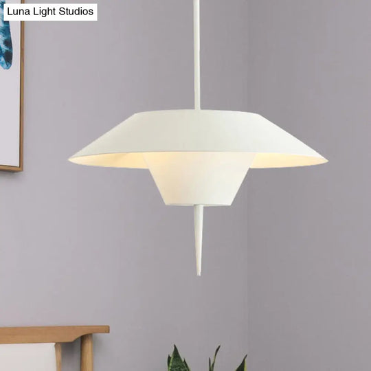 Modern Cone Hanging Ceiling Light In Grey White & Pink - 1 Metal Drop Pendant With Inverted Conical