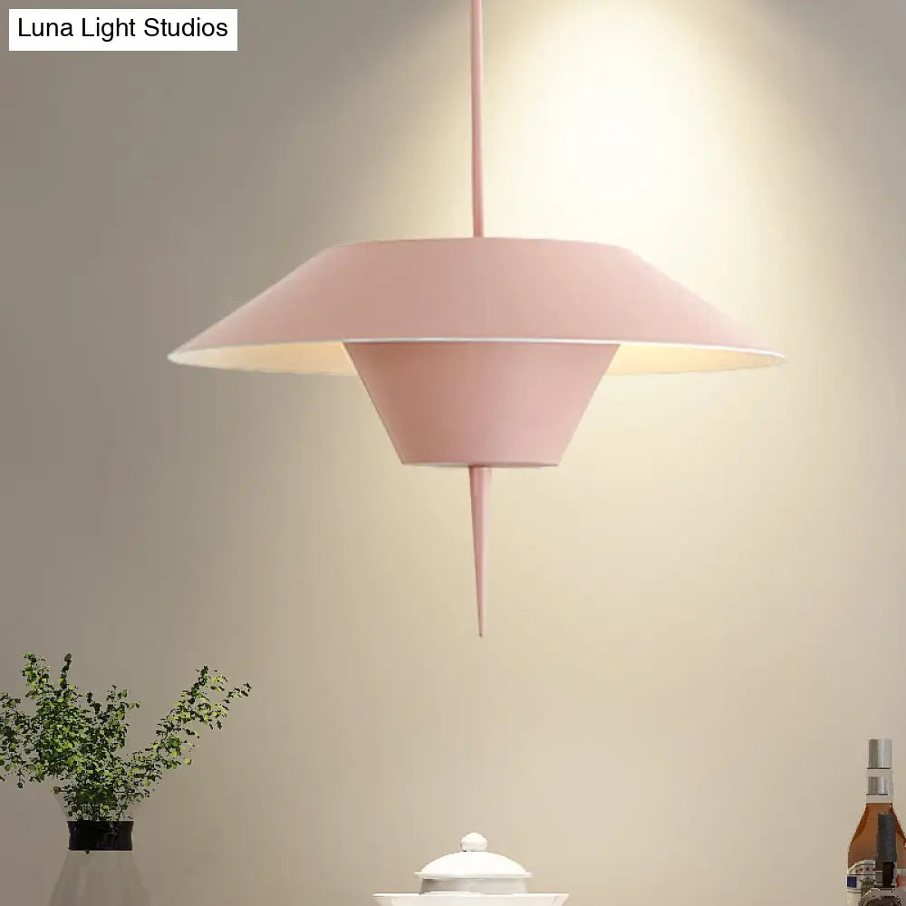 Modern Grey/White/Pink Cone Ceiling Light With Inverted Conical Insert - Metal Drop Pendant 12/16W