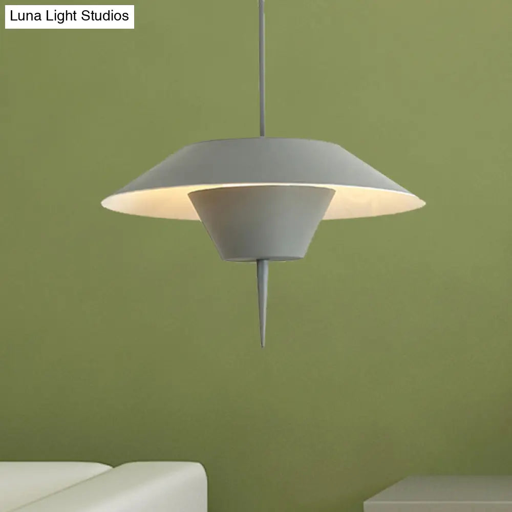 Modern Grey/White/Pink Cone Ceiling Light With Inverted Conical Insert - Metal Drop Pendant 12/16W