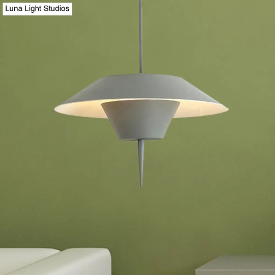 Modern Grey/White/Pink Cone Ceiling Light With Inverted Conical Insert - Metal Drop Pendant 12/16W