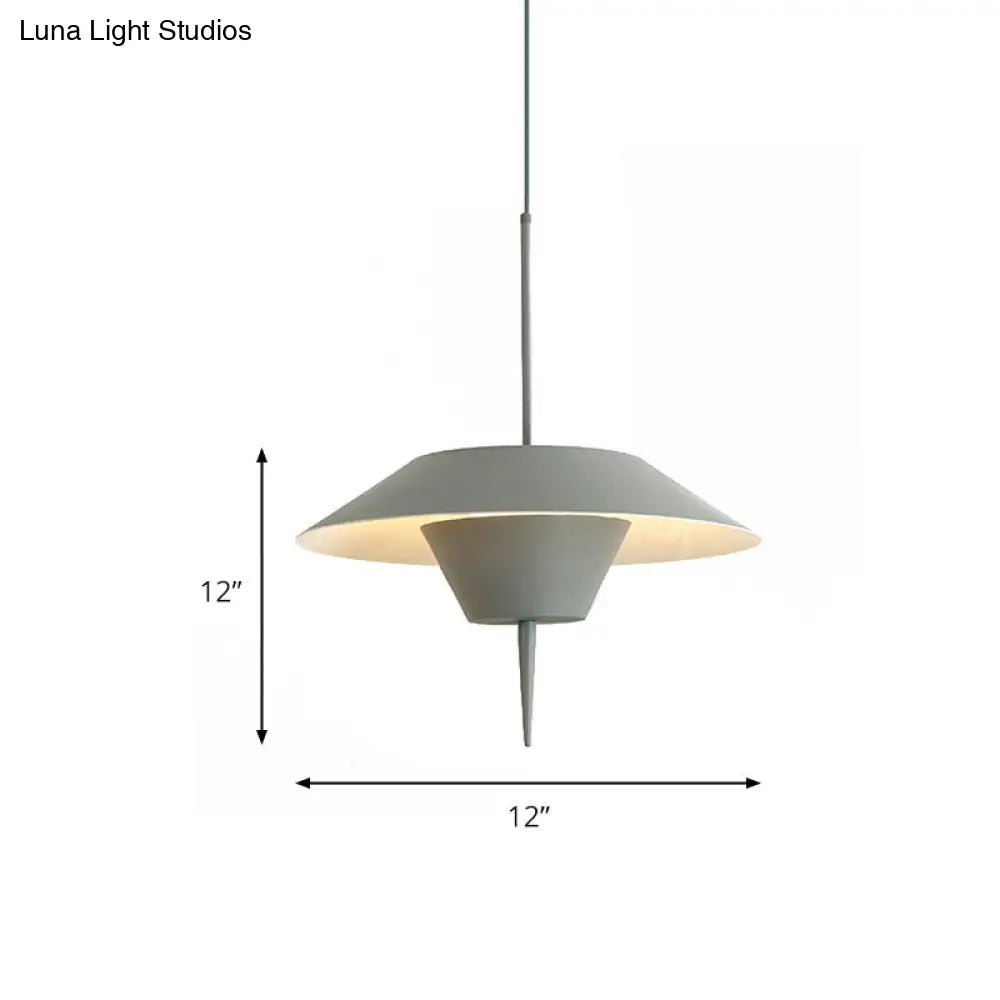 Modern Grey/White/Pink Cone Ceiling Light With Inverted Conical Insert - Metal Drop Pendant 12/16W