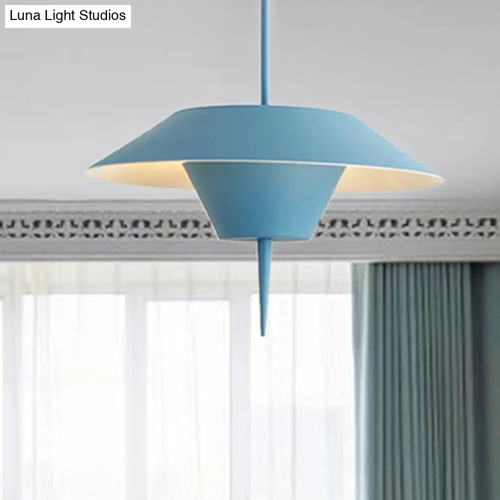 Modern Cone Hanging Ceiling Light In Grey White & Pink - 1 Metal Drop Pendant With Inverted Conical