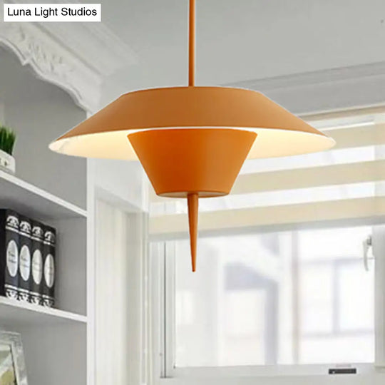 Modern Grey/White/Pink Cone Ceiling Light With Inverted Conical Insert - Metal Drop Pendant 12/16W