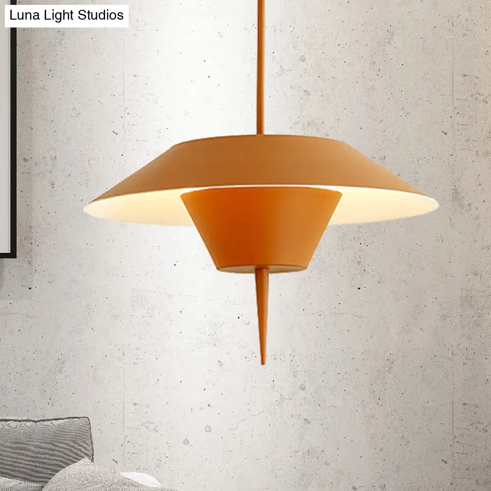 Modern Cone Hanging Ceiling Light In Grey White & Pink - 1 Metal Drop Pendant With Inverted Conical