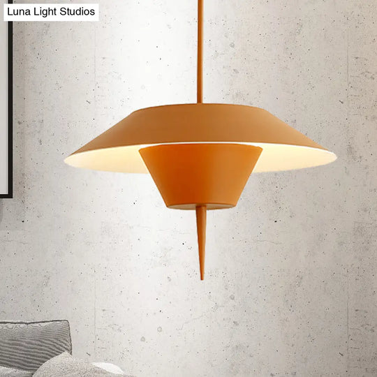 Modern Cone Hanging Ceiling Light In Grey White & Pink - 1 Metal Drop Pendant With Inverted Conical