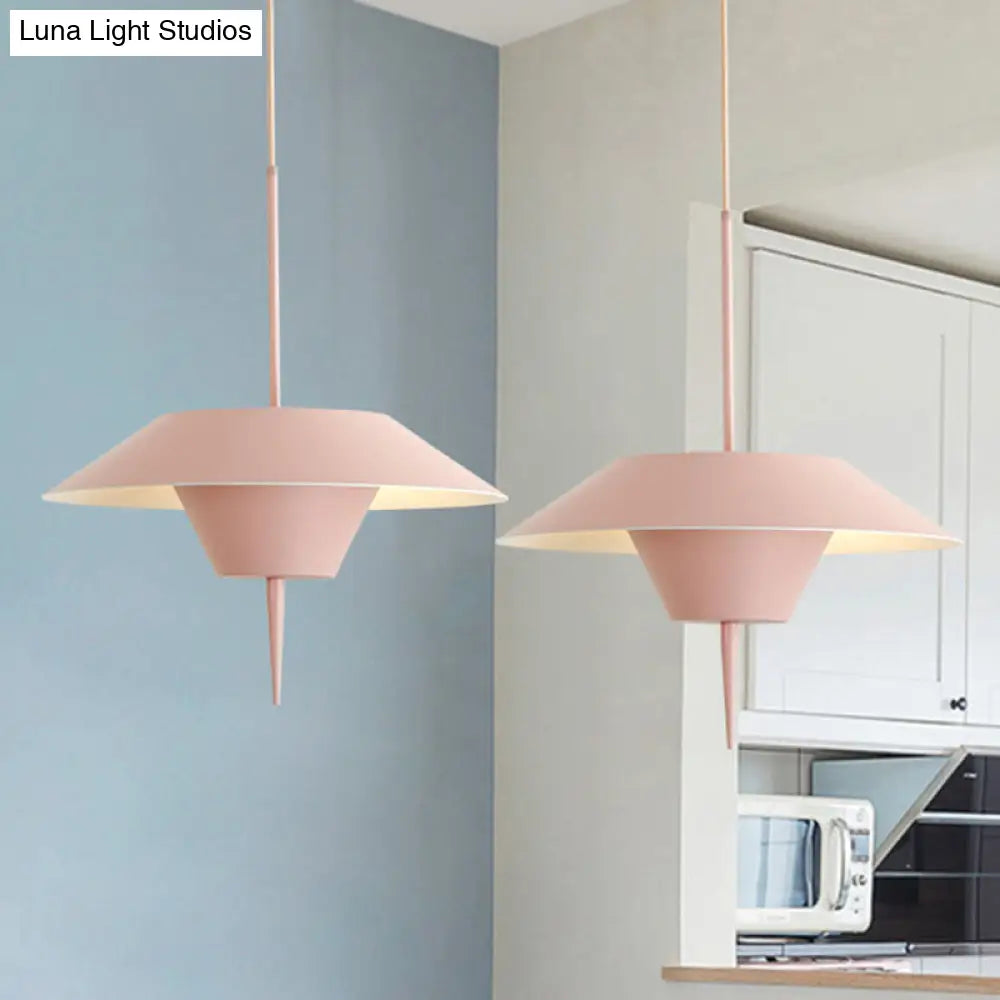 Modern Grey/White/Pink Cone Ceiling Light With Inverted Conical Insert - Metal Drop Pendant 12/16W