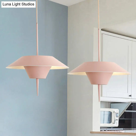 Modern Grey/White/Pink Cone Ceiling Light With Inverted Conical Insert - Metal Drop Pendant 12/16W